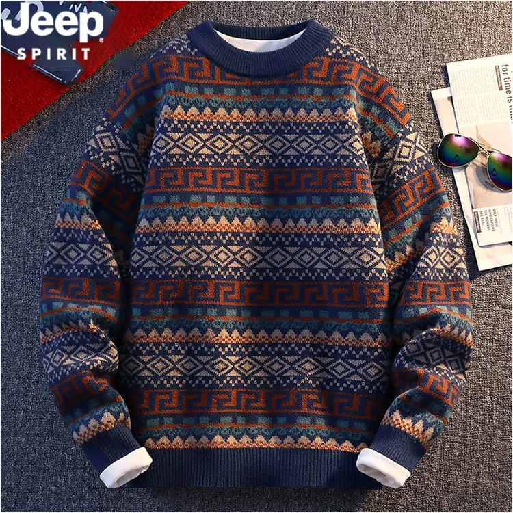 JEEPSPIRIT秋季套头保暖毛衣潮复古潮流男装打底衫针织衫男士宽松