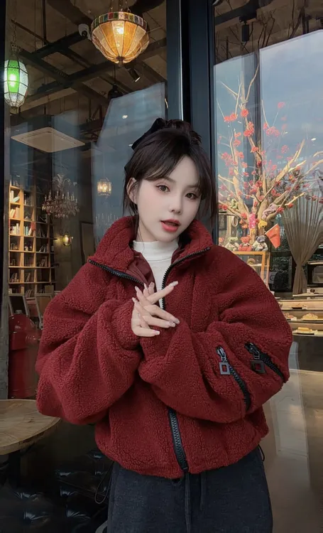 【西柚专属】设计感时尚毛毛款短外套加绒厚款冬季女士休闲