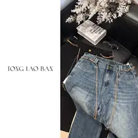 TONG 大码微胖 【百搭】腰绳牛仔裤