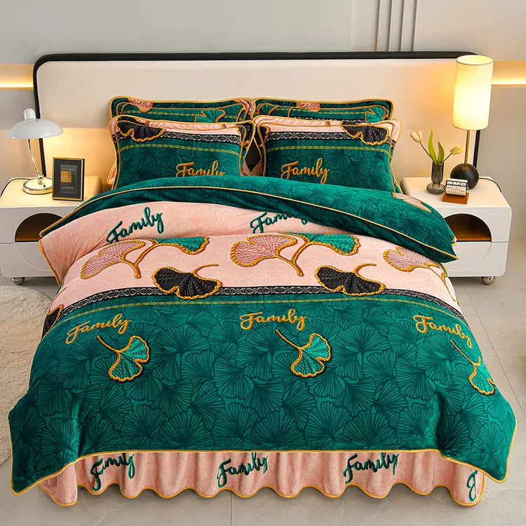 爆款牛奶绒四件套加厚保暖双面绒被套加绒被罩床单床裙款床上用品