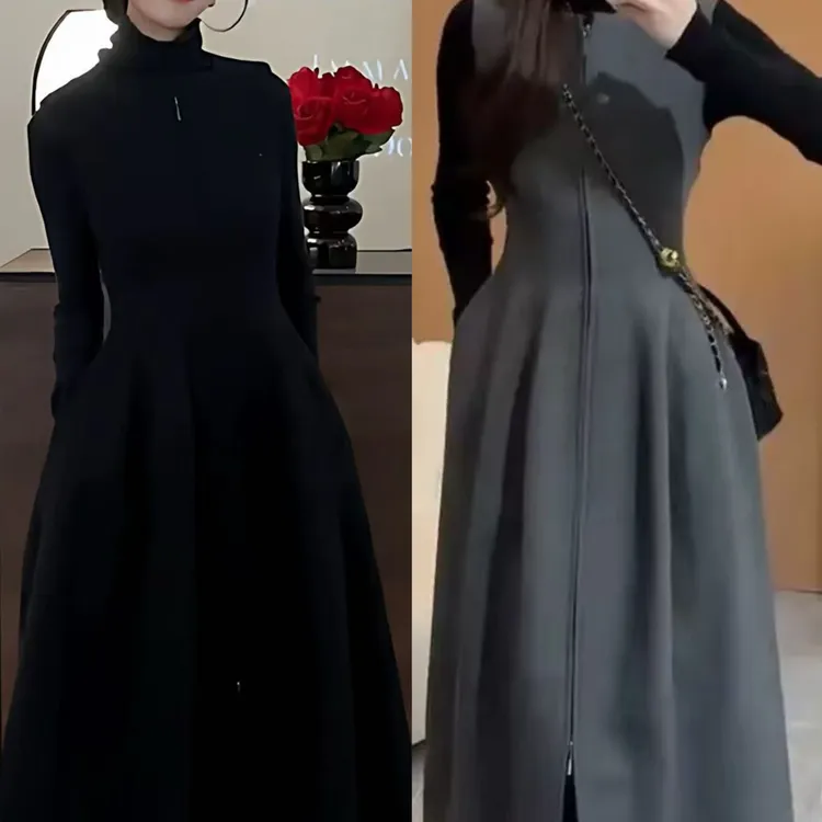 2025秋冬新款韩版复古收腰高级感背心裙子连衣裙两件套百搭大码女