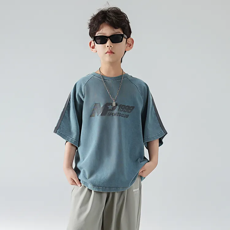 女儿服衣服夏装夏童新款男t恤薄通用防蚊印花棉套装上衣宽松夏季