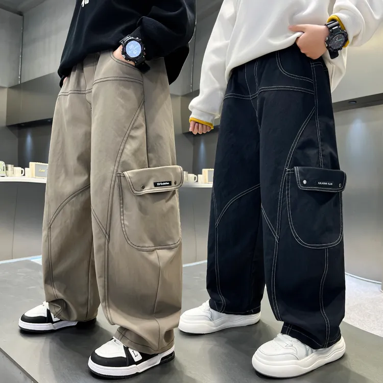 男童秋装裤子中大童男孩春秋款弯刀裤潮酷儿童工装长裤2025新款潮