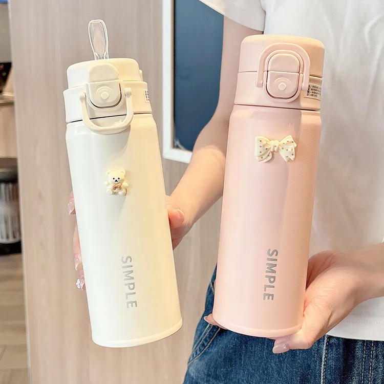 保温杯男学生上学专用水杯高颜值带吸管女生便携简约大容量双饮杯