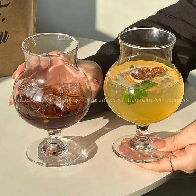 高颜值创意大肚高脚玻璃杯家用鸡尾酒杯葡萄酒杯咖啡杯果茶杯水杯
