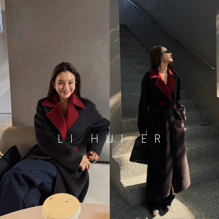 LiHuiEr李慧儿【暮色冷焰】 冬款设计师款胭脂墨色毛呢大衣LL025961