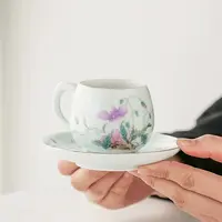 茶杯陶瓷白瓷家用女士高端喝茶杯子陶瓷咖啡杯一杯一垫@638(lf)