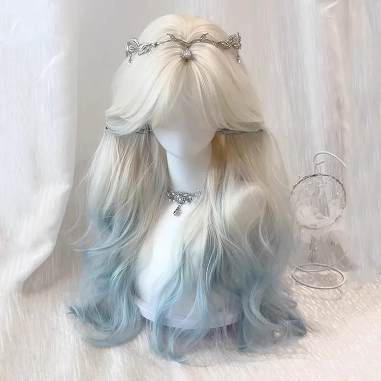 困困鱼【海盐奶霜】假发女白金渐变蓝大波浪长卷发夏季清凉发全头套