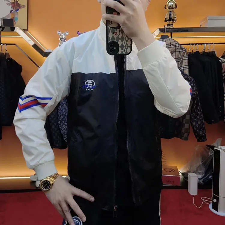 2025春季新款男士潮流立领拼接夹克外套时尚休闲百搭修身轻奢