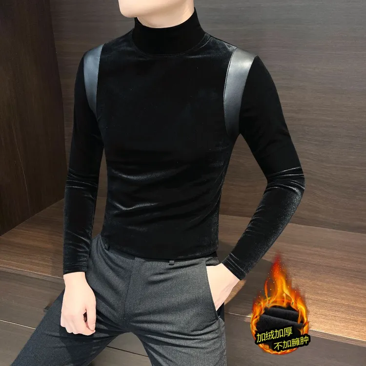 金丝绒男士打底衫加绒加厚男装秋冬上新2025爆款潮流男款长袖T恤