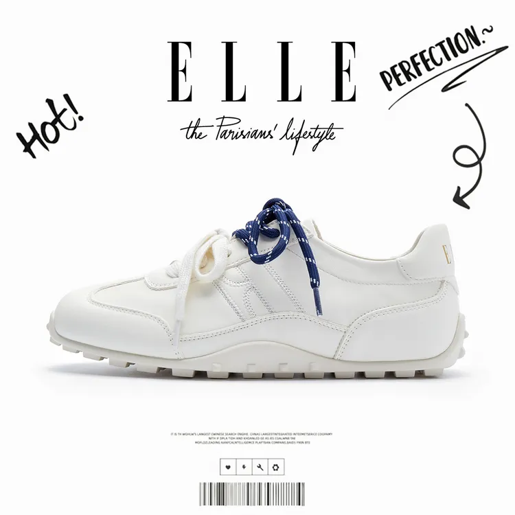 ELLE芭蕾德训鞋女2025新款秋季低帮休闲鞋时尚防滑运动平底小白鞋