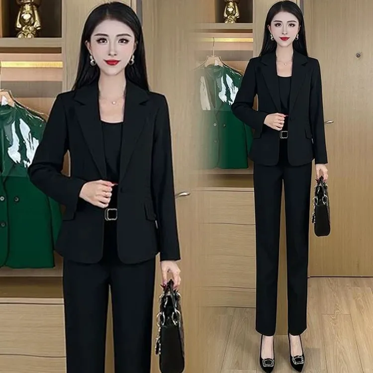 职业时尚套装女2025春秋新款气质显瘦西服外套背心直筒裤三件套潮