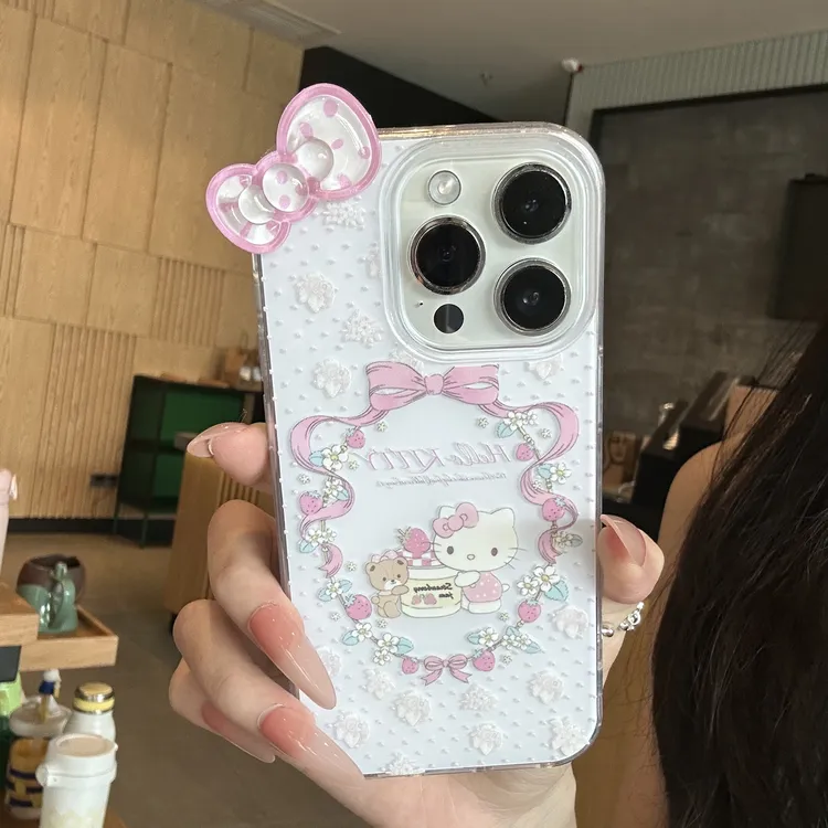 欧克里里花环KT波点蝴蝶结适用苹果16/17手机壳华为vivo小米oppo