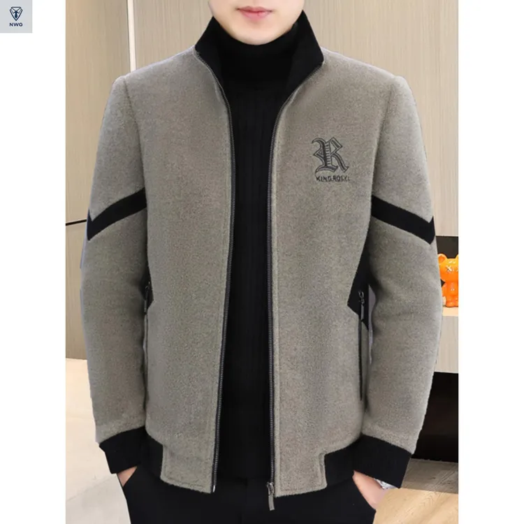 男士潮流毛呢外套冬季帅气加绒加厚夹克中年商务休闲保暖短款大衣