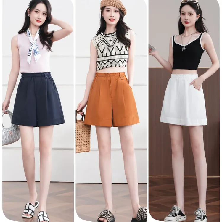 2025新款短裤女夏季时尚百搭松紧腰高腰休闲显瘦薄款宽松阔腿热裤