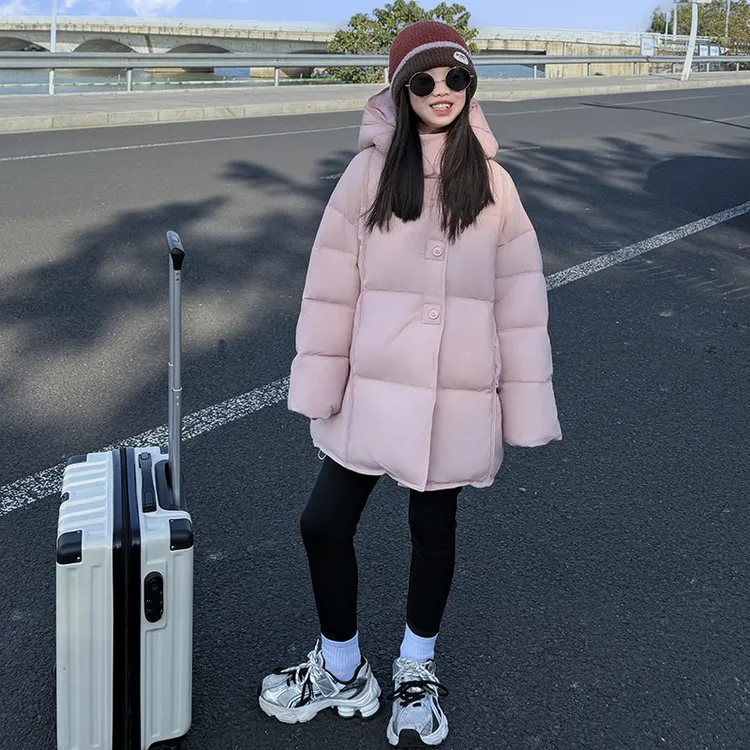 韩版连帽中长款儿童羽绒服女童2025新款白鸭绒加厚保暖冬装外套冬