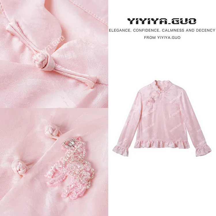 yiyiya.Guo艺艺吖【福来小马】早春立领斜襟盘扣真丝上衣120025SS52