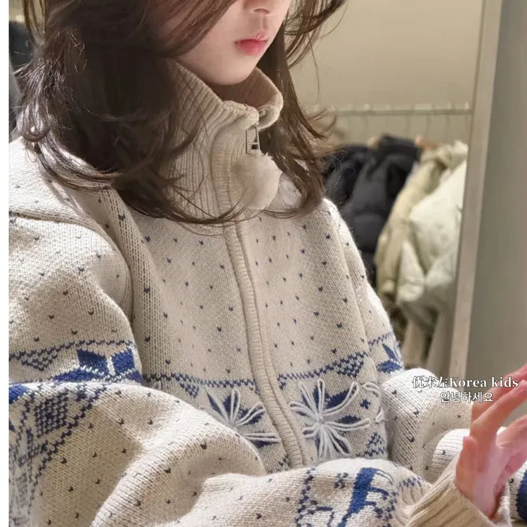 韩国童装女童毛衣2025新款春秋季儿童加厚百搭开衫外套女孩针织衫