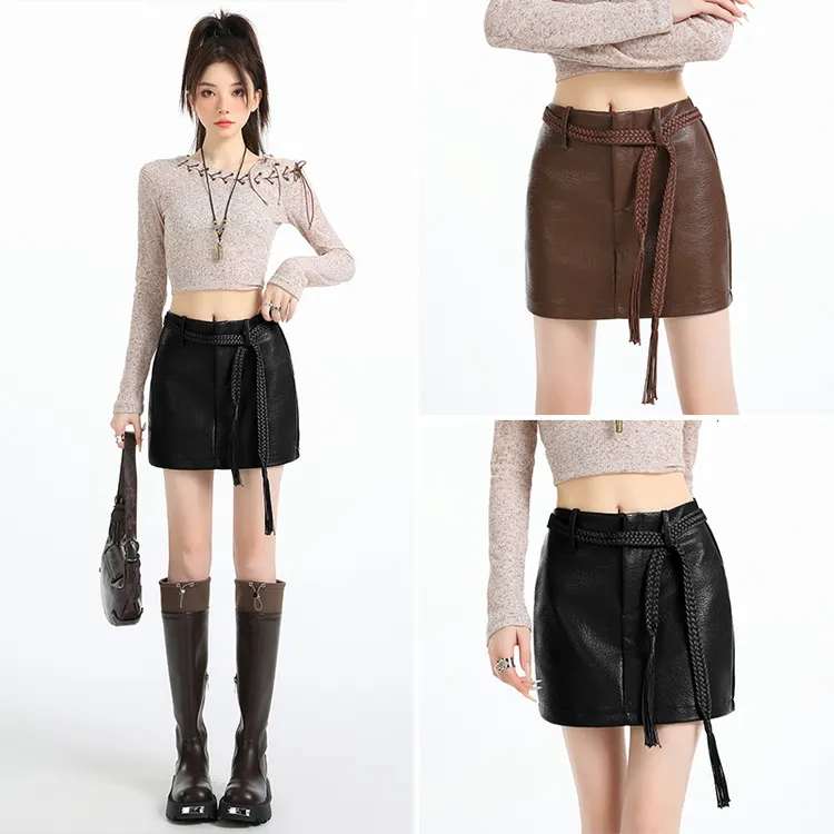2025秋冬新款黑色PU皮裙半身裙高腰显瘦A字包臀短裙小个子防走光