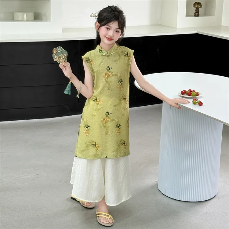 女童旗袍夏季套装2025新款儿童国风连衣裙子夏款时髦新中式两件套