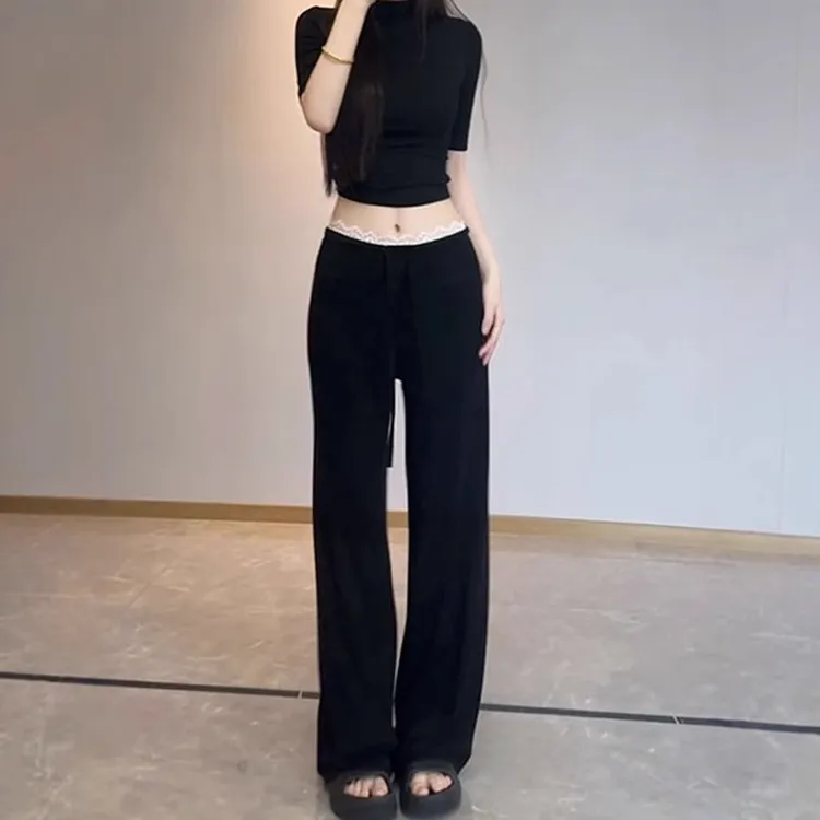 蕾丝花边休闲裤女2026夏季新款显瘦垂感百搭垂坠感直筒垂垂裤