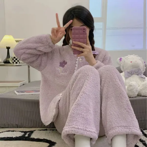 2025秋冬季开衫外穿珊瑚绒小香风睡衣家居服套装清仓