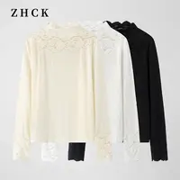 ZHCK高级感法式轻奢镂空蕾丝打底衫2025秋季新款时尚百搭长袖打底