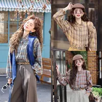 陈大器【蓝调爵士】港风复古格子休闲宽松衬衫上衣JM2477234