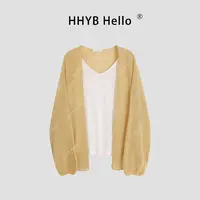 HHYB Hello韩系灯笼袖开衫松弛宽松针织衫2025新款上衣+背心M1114