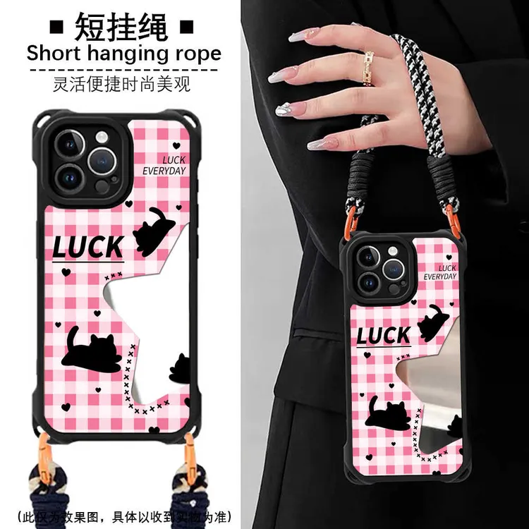 星星猫咪四角挂绳镜面适用苹果华为oppo荣耀vivo小米手机壳