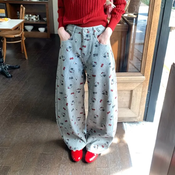 赵小小【满印KT 本期必入～】XL-99165 满印卡通KT加绒弯刀牛仔裤女