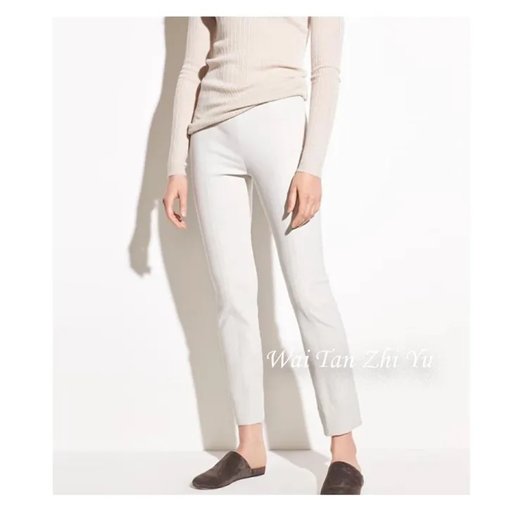 纯色修身显瘦弹力简约春夏款中高腰开叉时尚铅笔开叉小设计九分裤