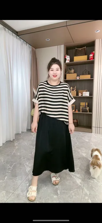 3309欧货条+缎面裙套装（上衣+裙子）