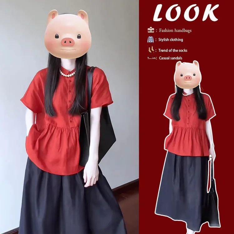 早春穿搭2025新款女简约气质高级感显瘦短袖衬衫高腰半身裙两件套