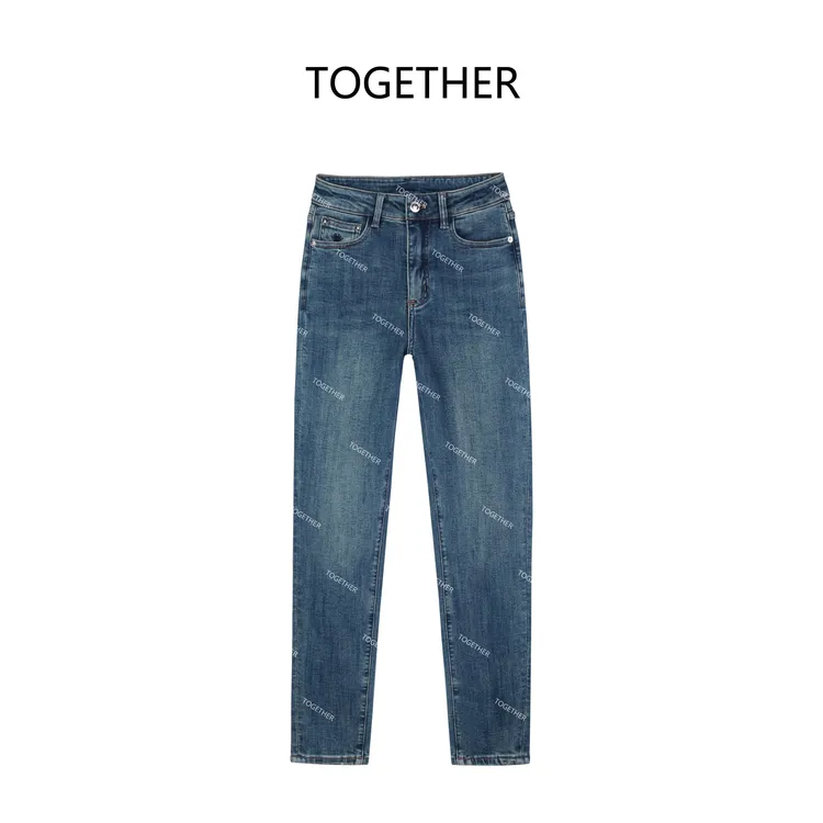 【ASIA BLUE】· 蜜蜂 · 秋季四面弹复古中高腰显瘦小脚牛仔裤#Q5212