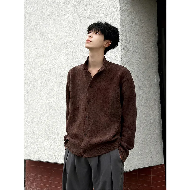 老钱风半高领开衫毛衣男秋季cleanfit慵懒风松弛感外套复古针织衫
