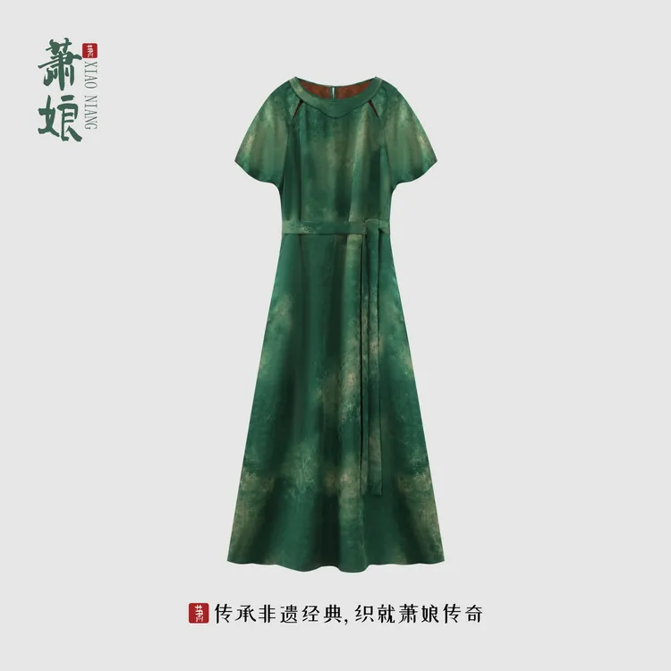 萧娘【仙姿玉色】红云纱夏季经典宽松连衣裙桑蚕丝圆领国风女裙5389