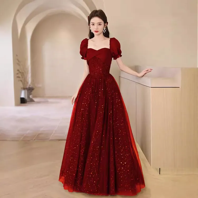 法式敬酒服新娘2025结婚酒红色订婚礼服裙轻奢小众闪仙气宴会礼服
