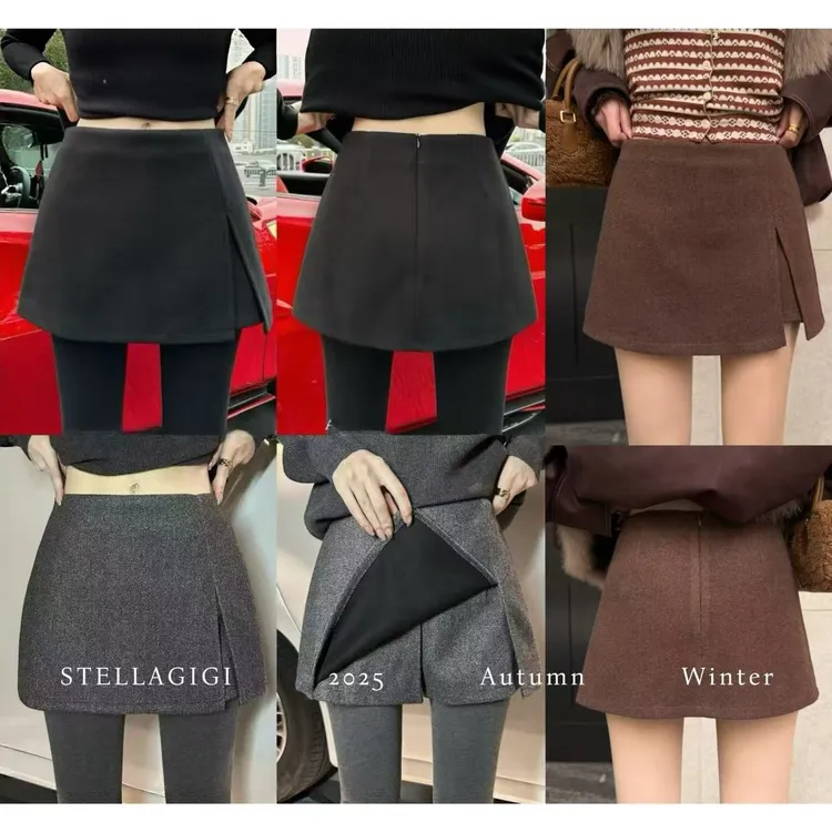 SG / 杨依姗 AW不规则开叉设计毛呢半身裙裤Q-20252343