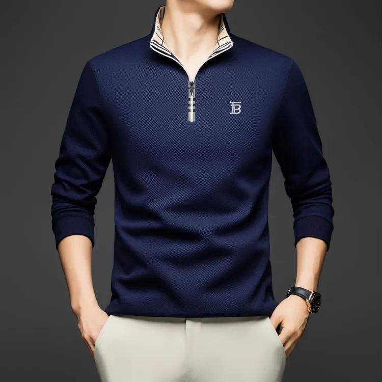 专柜正品【奥莱撤柜】秋季立领长袖t恤男半高领拉链刺绣POLO衫上衣