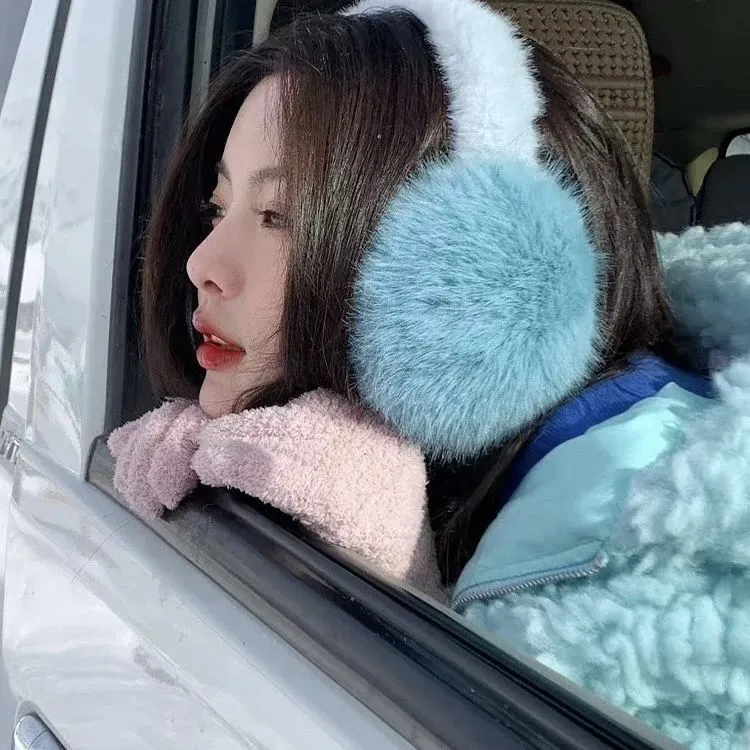 折叠耳罩时尚保暖纯色新款仿狐狸毛光版简约护耳包秋冬防寒冷耳捂