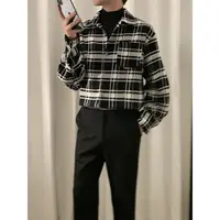 阿茶与阿古【秋冬绒格】黑白格子衬衫男款秋季宽松休闲长袖衬衣