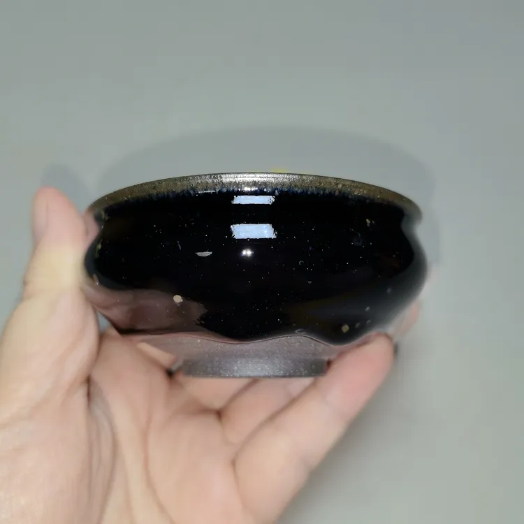 建窑建盏通天龙窑磨底柴烧弱还原杠黑乌金香炉器型口径8.3*3.7