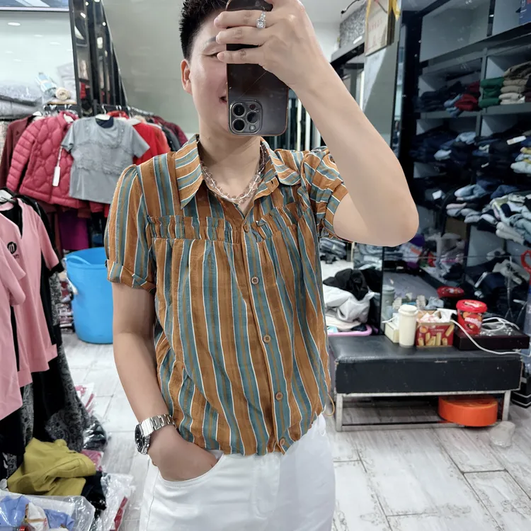 不变形不起球3色竖纹侧面松紧带衬衣衬衫826美丽