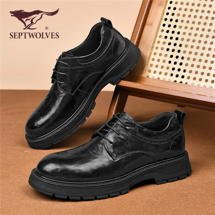 七匹狼商务休闲皮鞋男款2025新款秋季通勤软底舒适增高百搭德比鞋