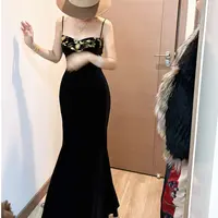 LHMknk1画报夫人原创自制中式弹力赫本钉珠刺绣鱼尾裙步步生莲