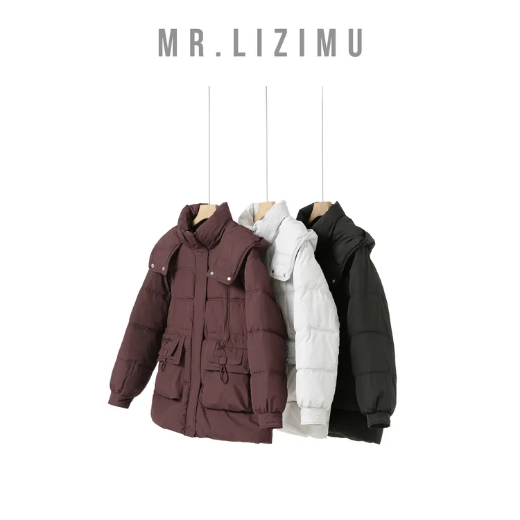 李子木先生冬季时尚潮流百搭纯色保暖中长款棉服2025新款潮牌女装