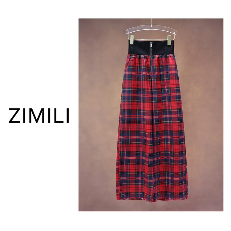 【亮哥欧货女装】2026新年定制加厚《吉红》欧版红蓝格阔腿裤260360