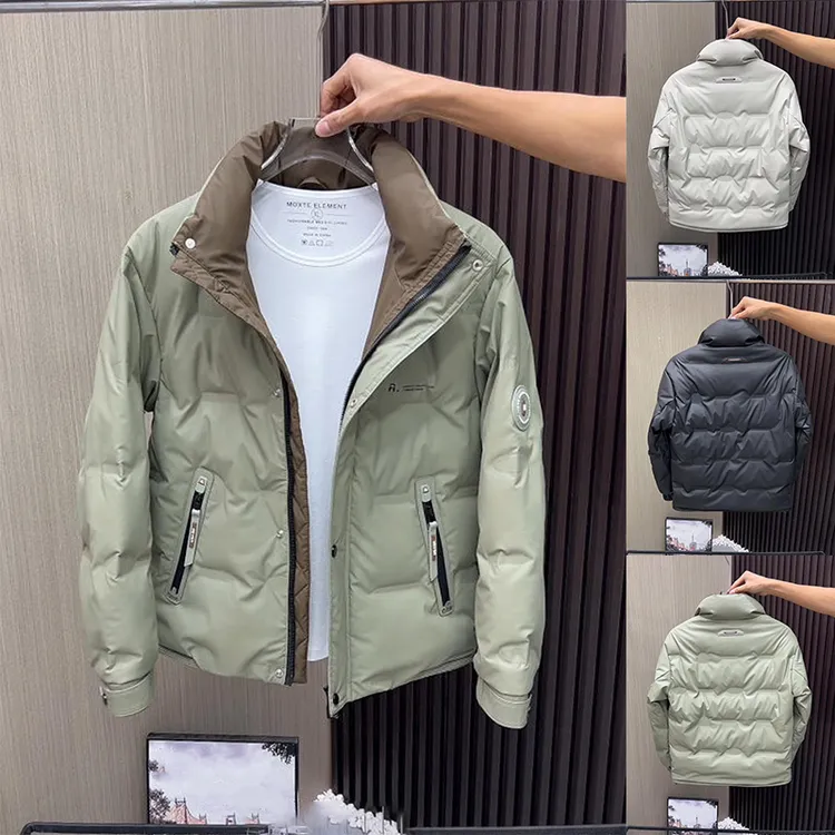 潮流拼色立领羽绒服男士冬季时尚高级感防寒外套休闲百搭免洗夹克