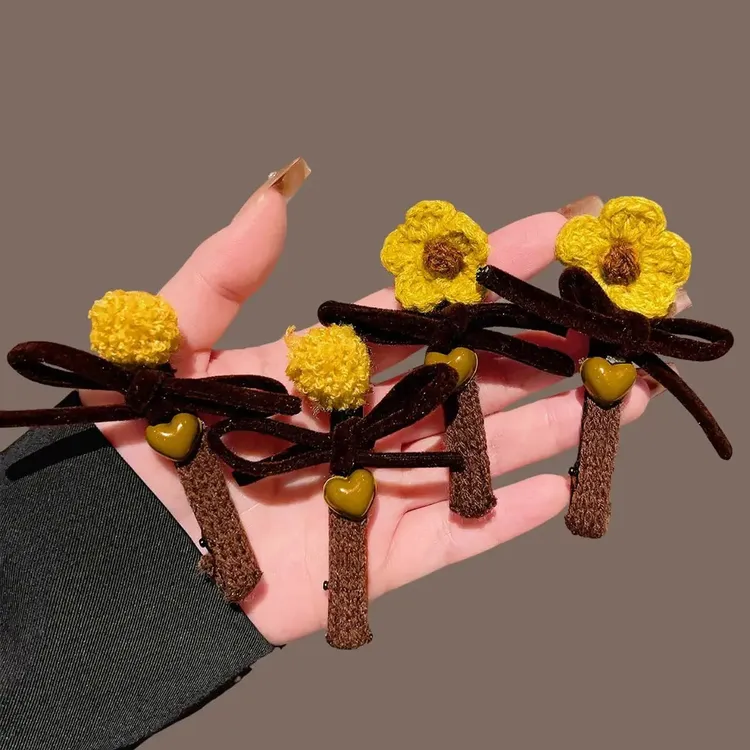 温柔花朵毛球蝴蝶结发夹女2025新款高端发卡前额碎发刘海夹侧边夹